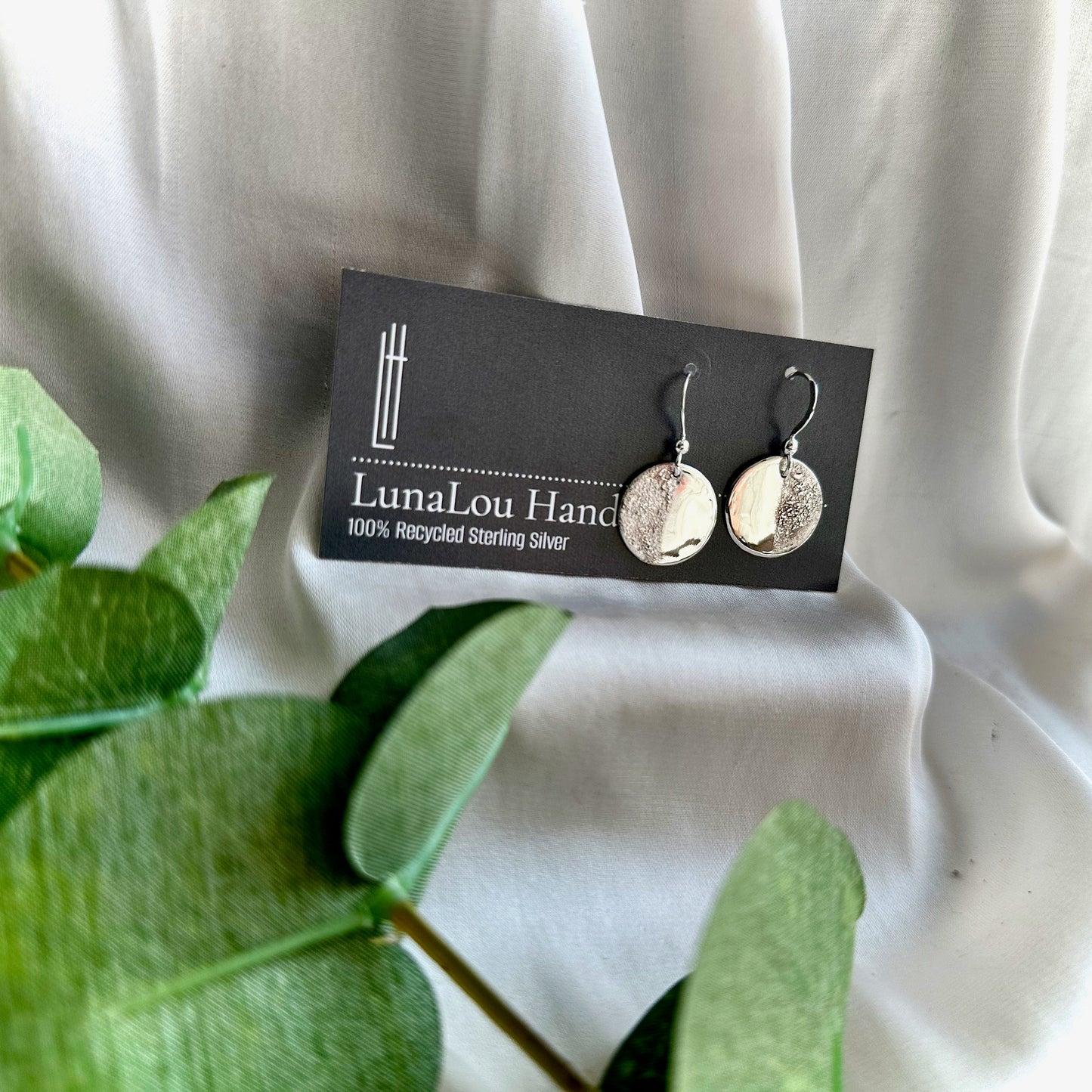 Half Moon Textured Sterling Silver Circle Hoop Earrings