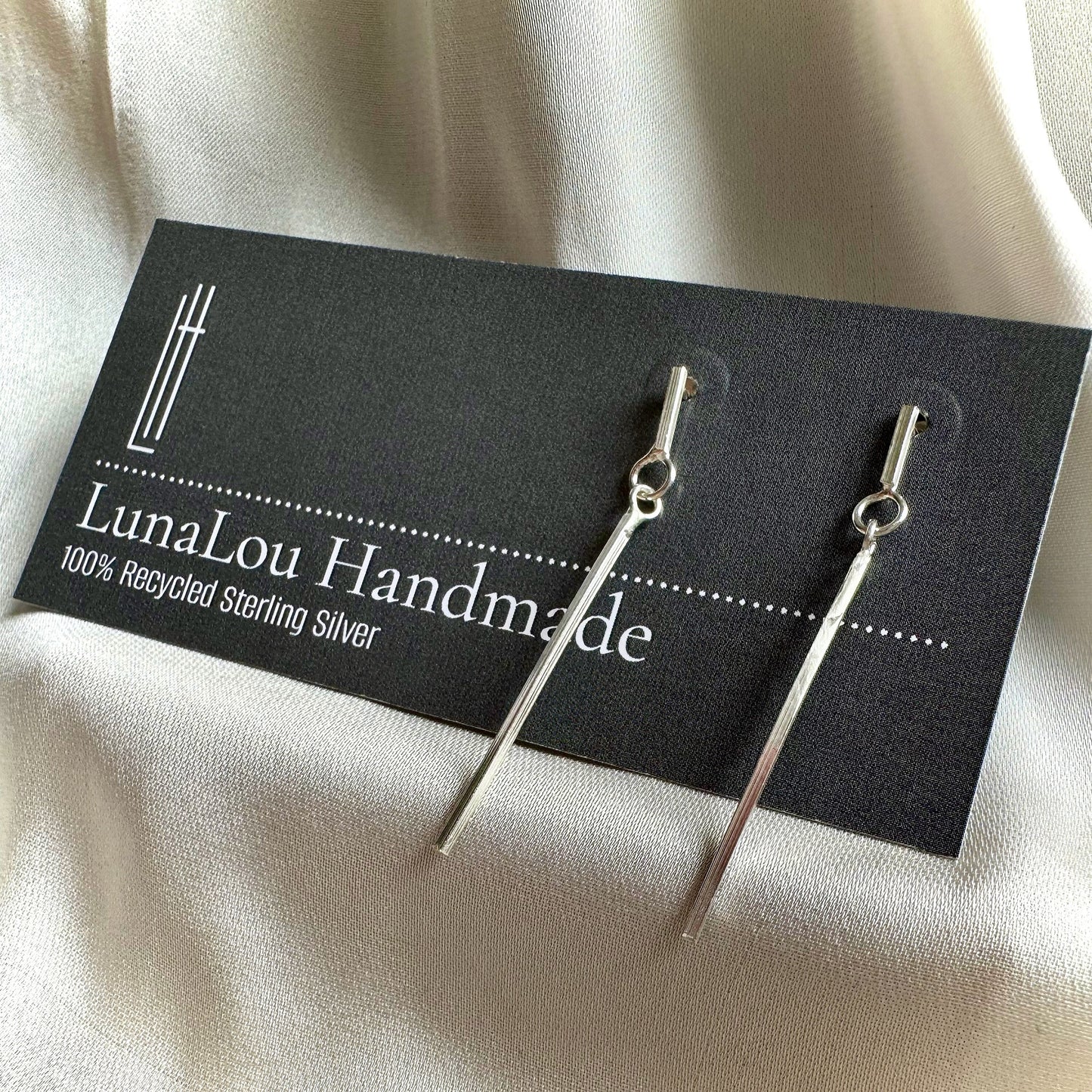 Straight Square Dangle Sterling Silver Earrings