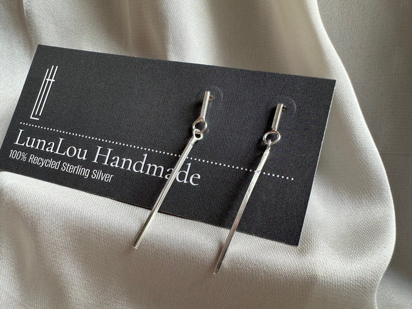 Straight Square Dangle Sterling Silver Earrings