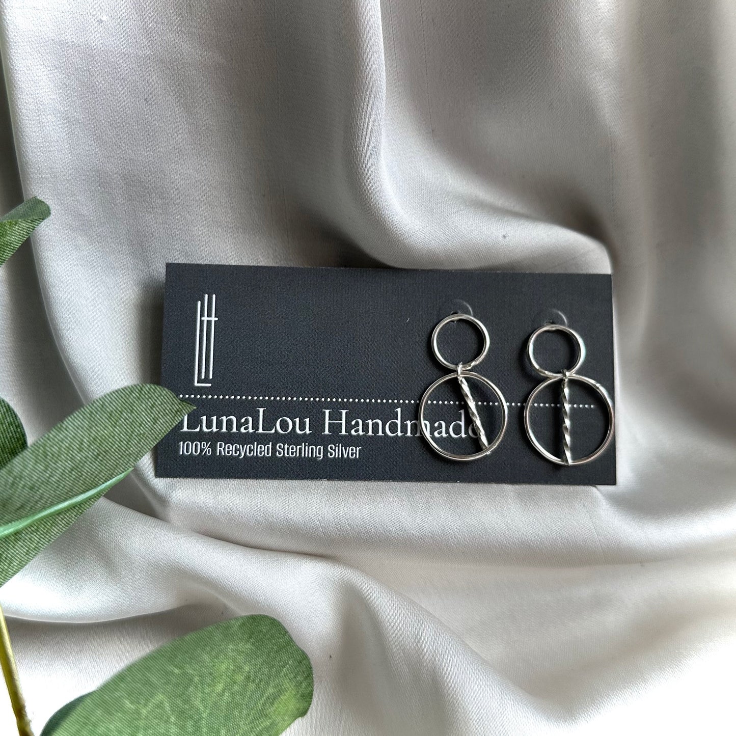 Double Hoop and Twisted Dangle Sterling Silver Earrings