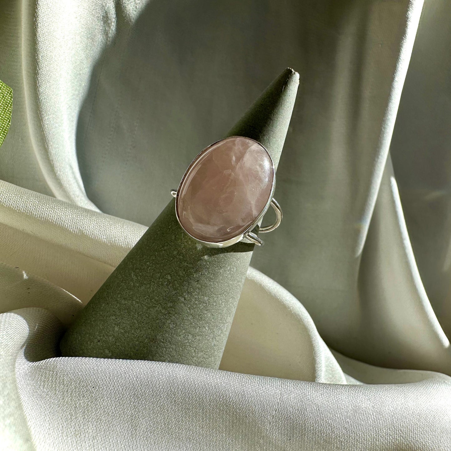 Large Oval Rose Quartz Sterling Silver Ring