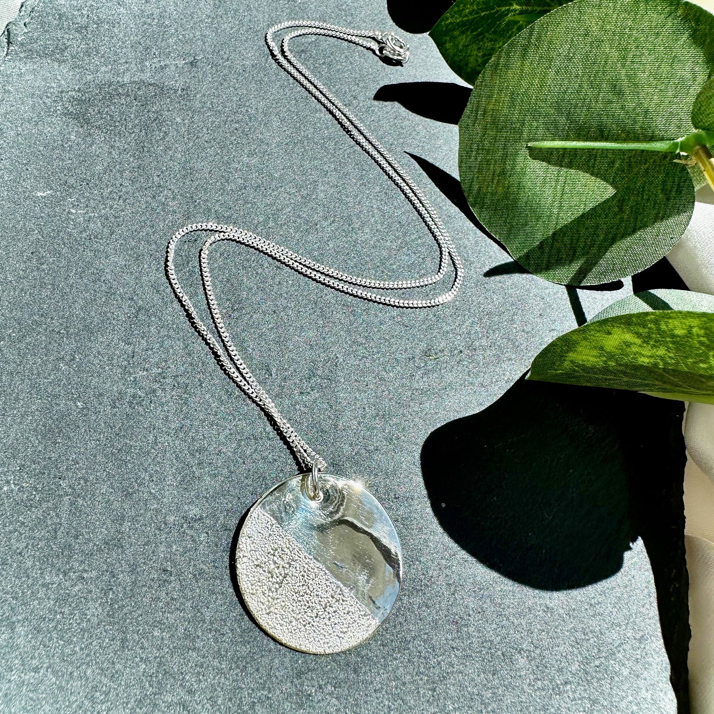 Moon Textured Sterling Silver Necklace