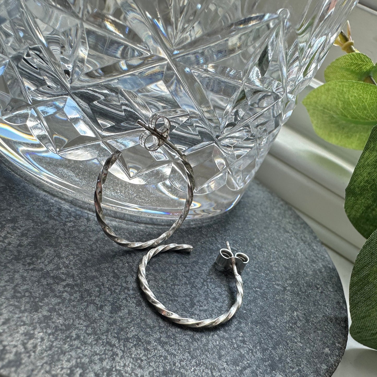 Medium Twisted Sterling Silver Hooped Earrings