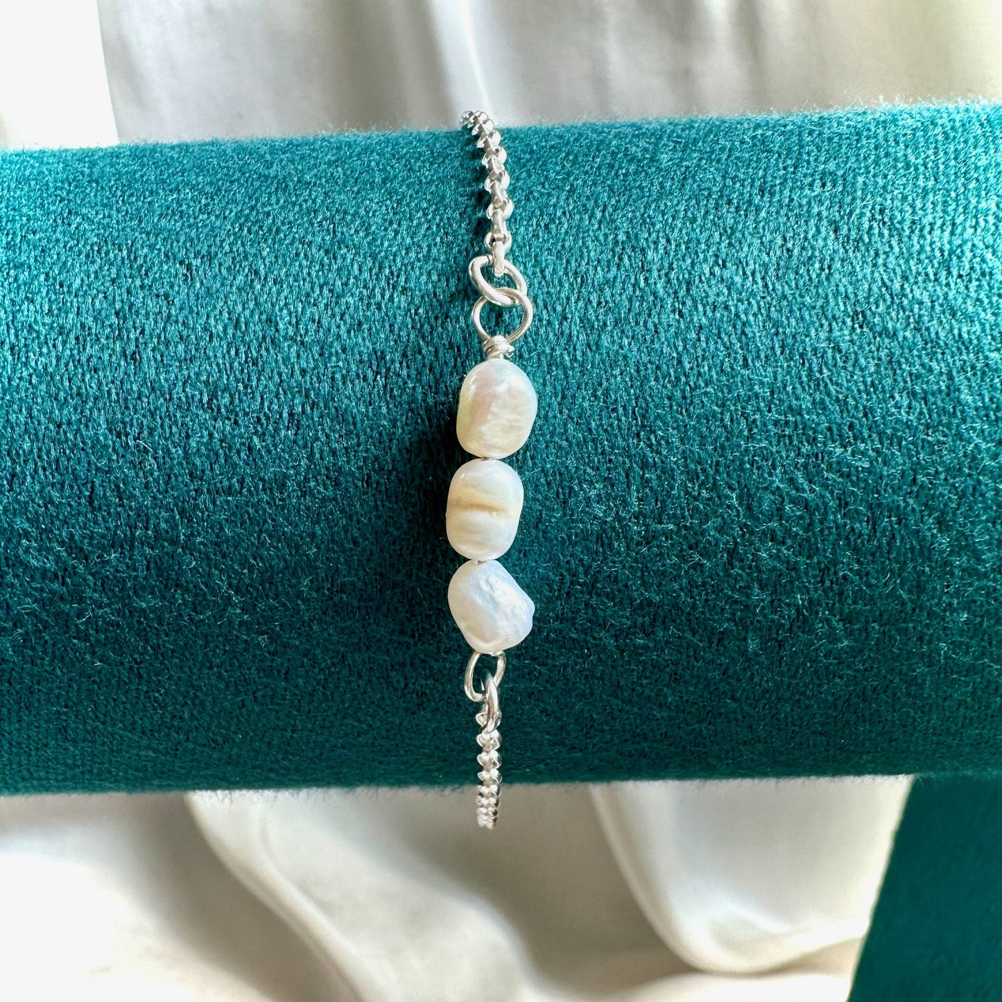 Fresh Water Pearl Bracelet on Sterling Silver Chain