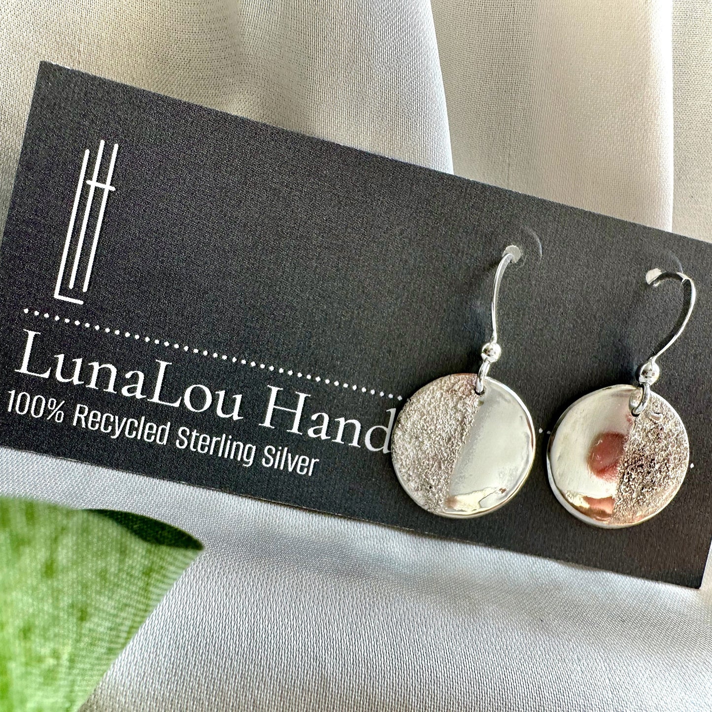 Half Moon Textured Sterling Silver Circle Hoop Earrings