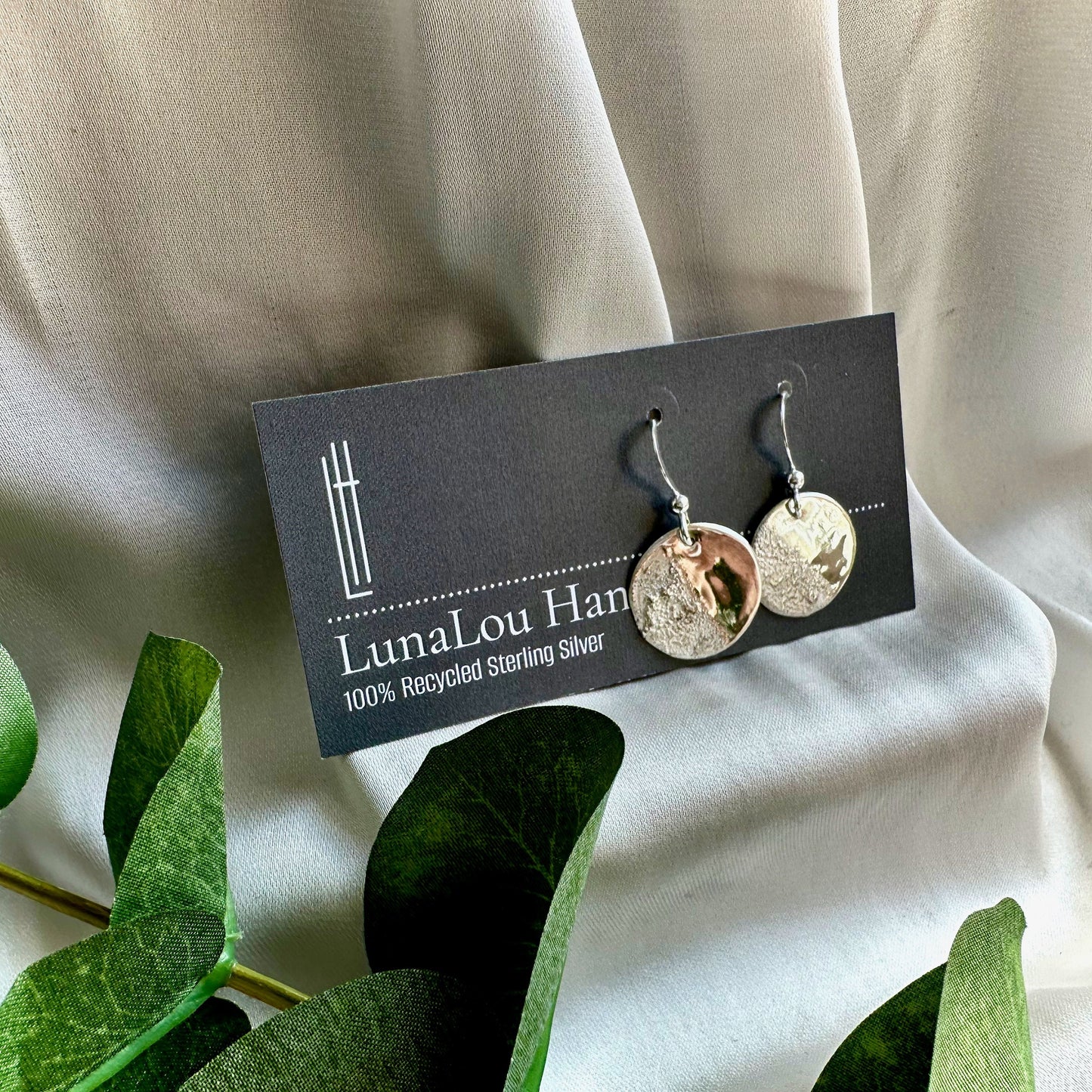Half Moon Textured Sterling Silver Circle Hoop Earrings