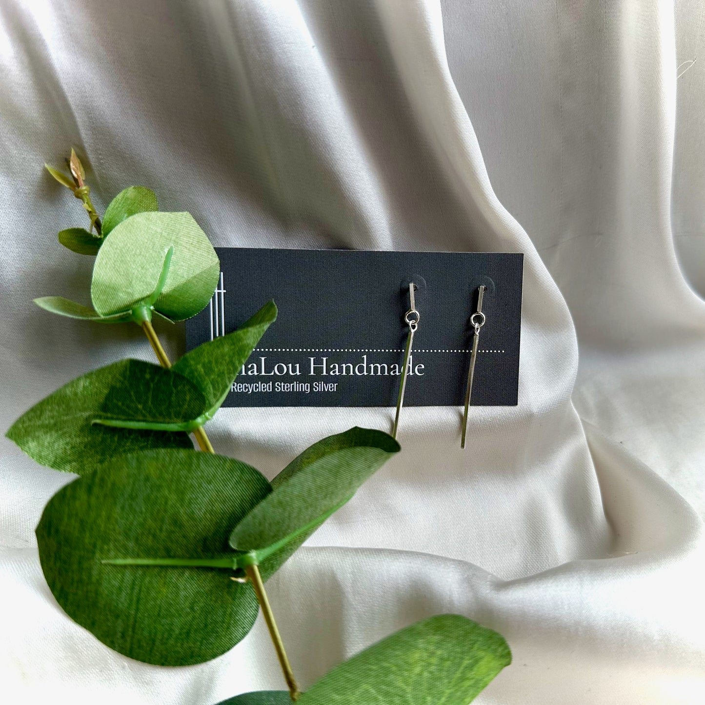 Straight Square Dangle Sterling Silver Earrings