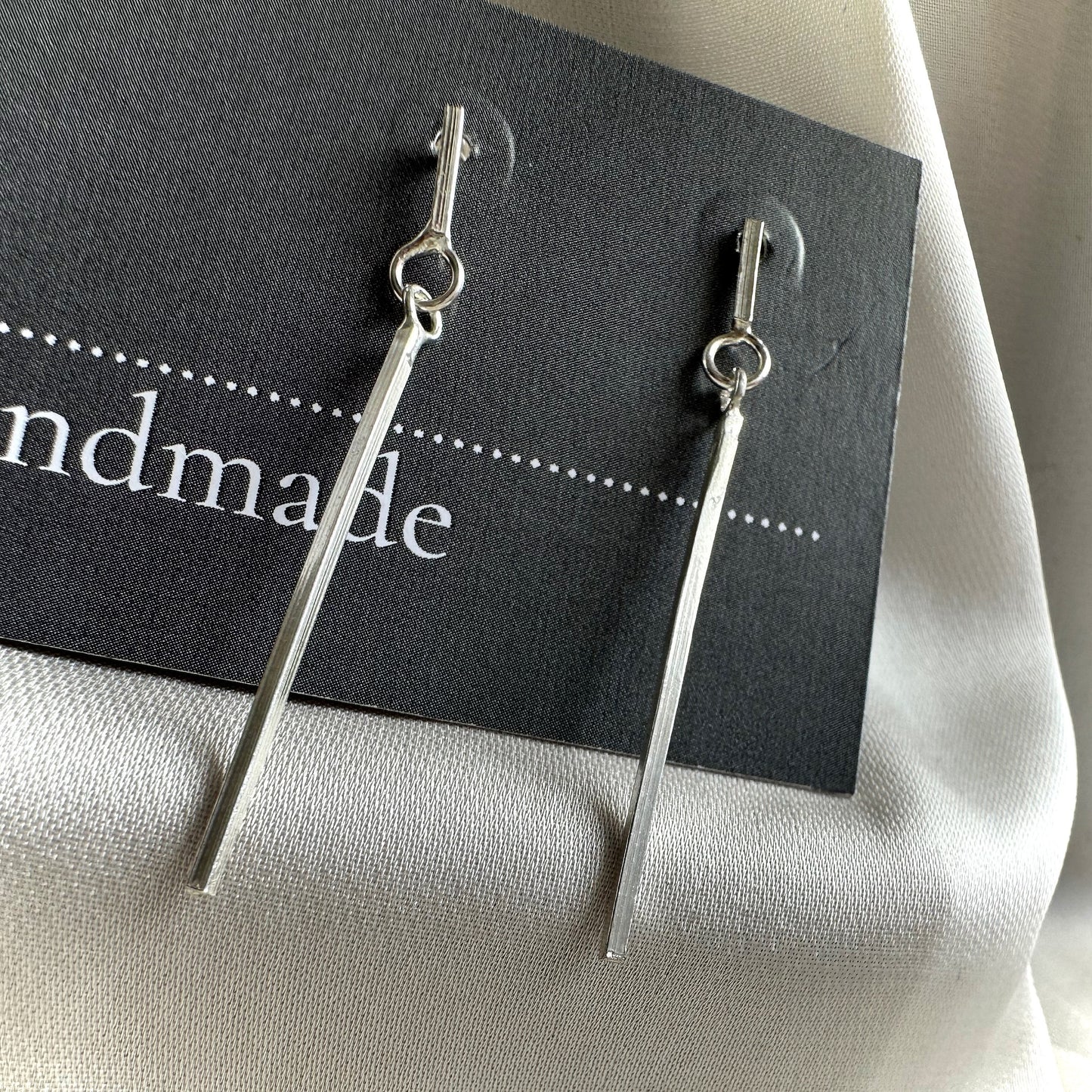 Straight Square Dangle Sterling Silver Earrings