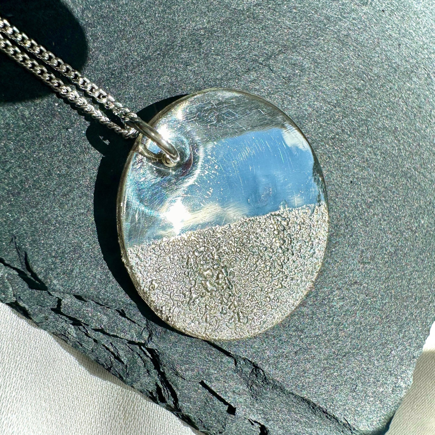 Moon Textured Sterling Silver Necklace