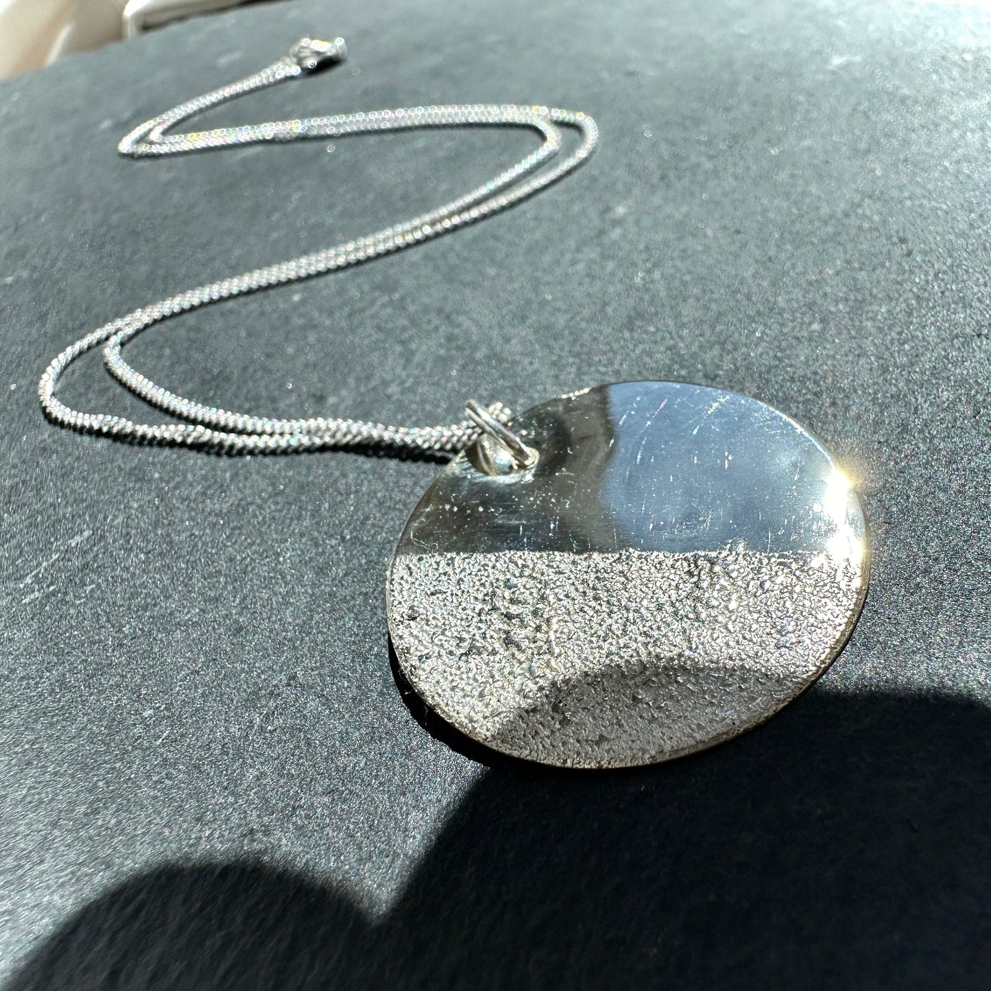 Moon Textured Sterling Silver Necklace