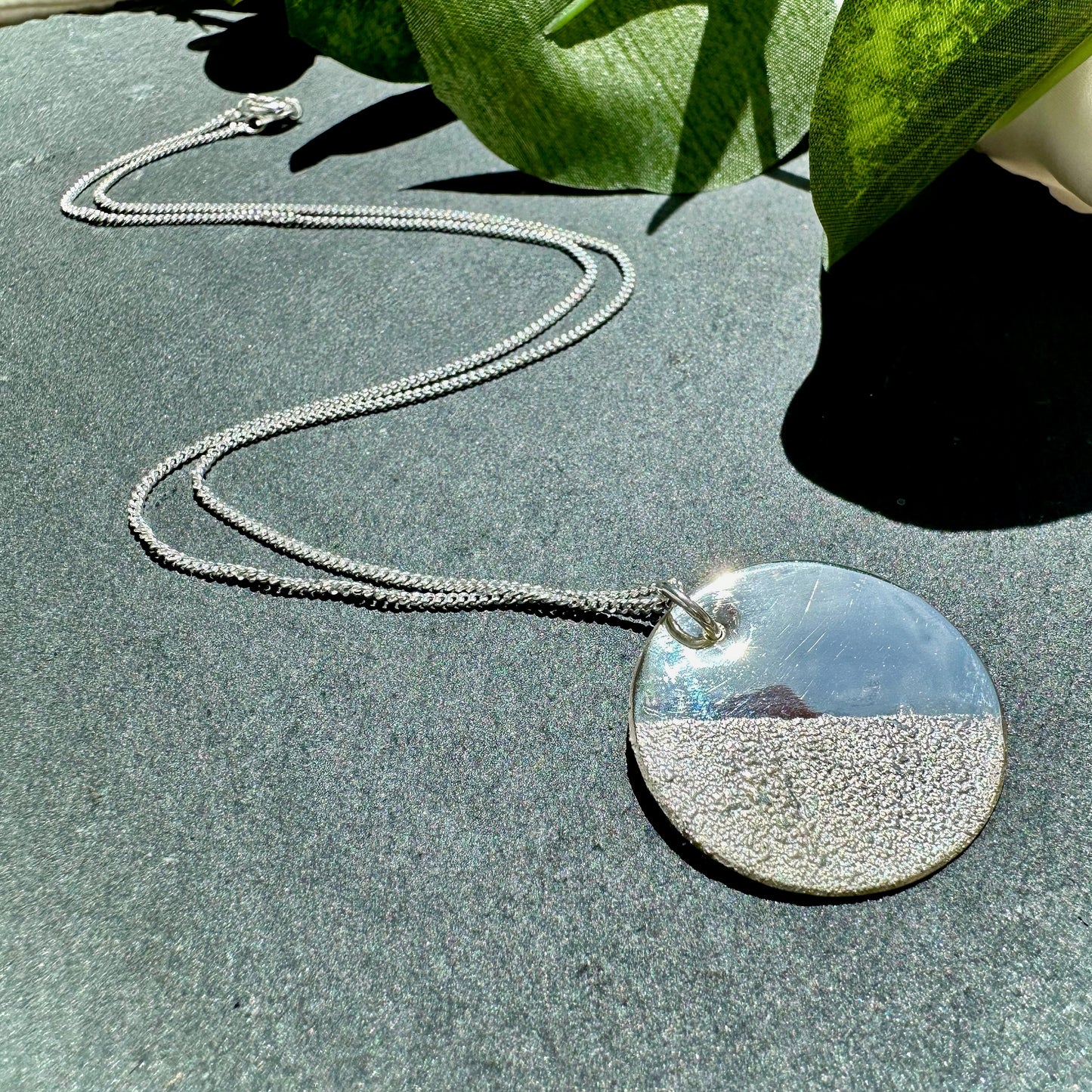Moon Textured Sterling Silver Necklace