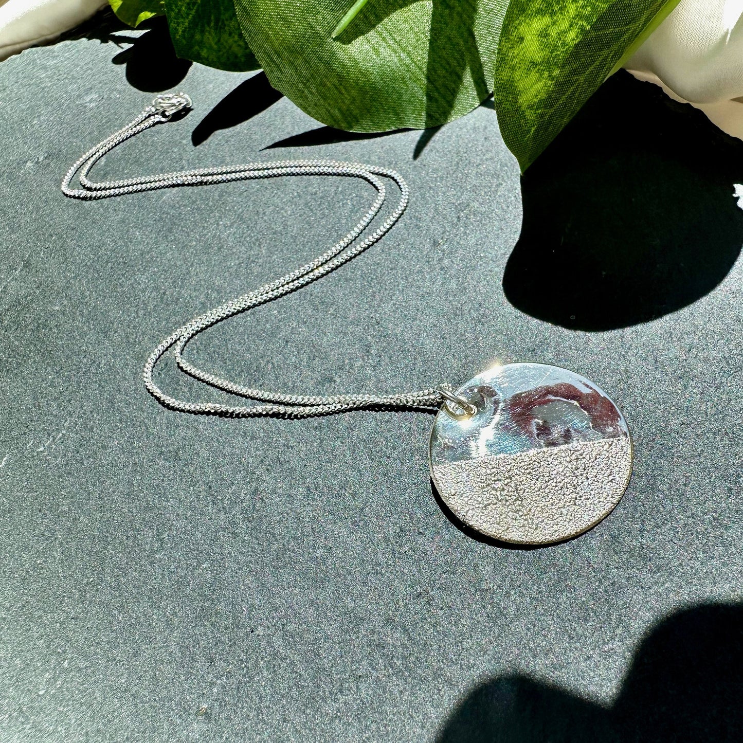 Moon Textured Sterling Silver Necklace