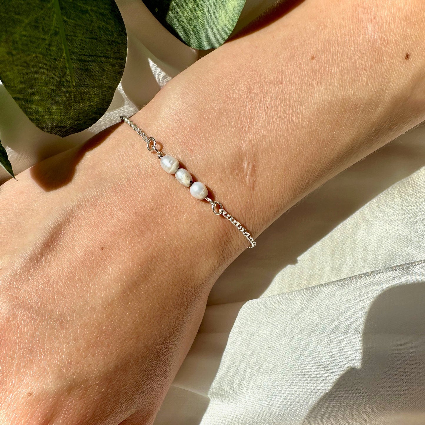 Fresh Water Pearl Bracelet on Sterling Silver Chain