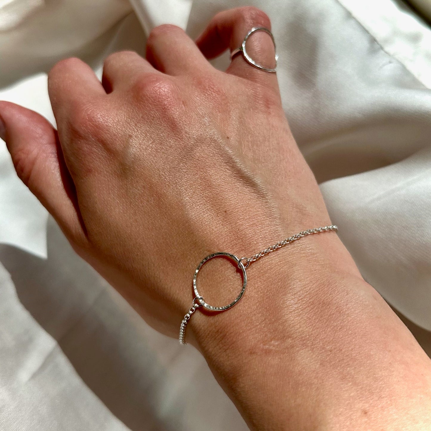 Textured Circle Sterling Silver Bracelet