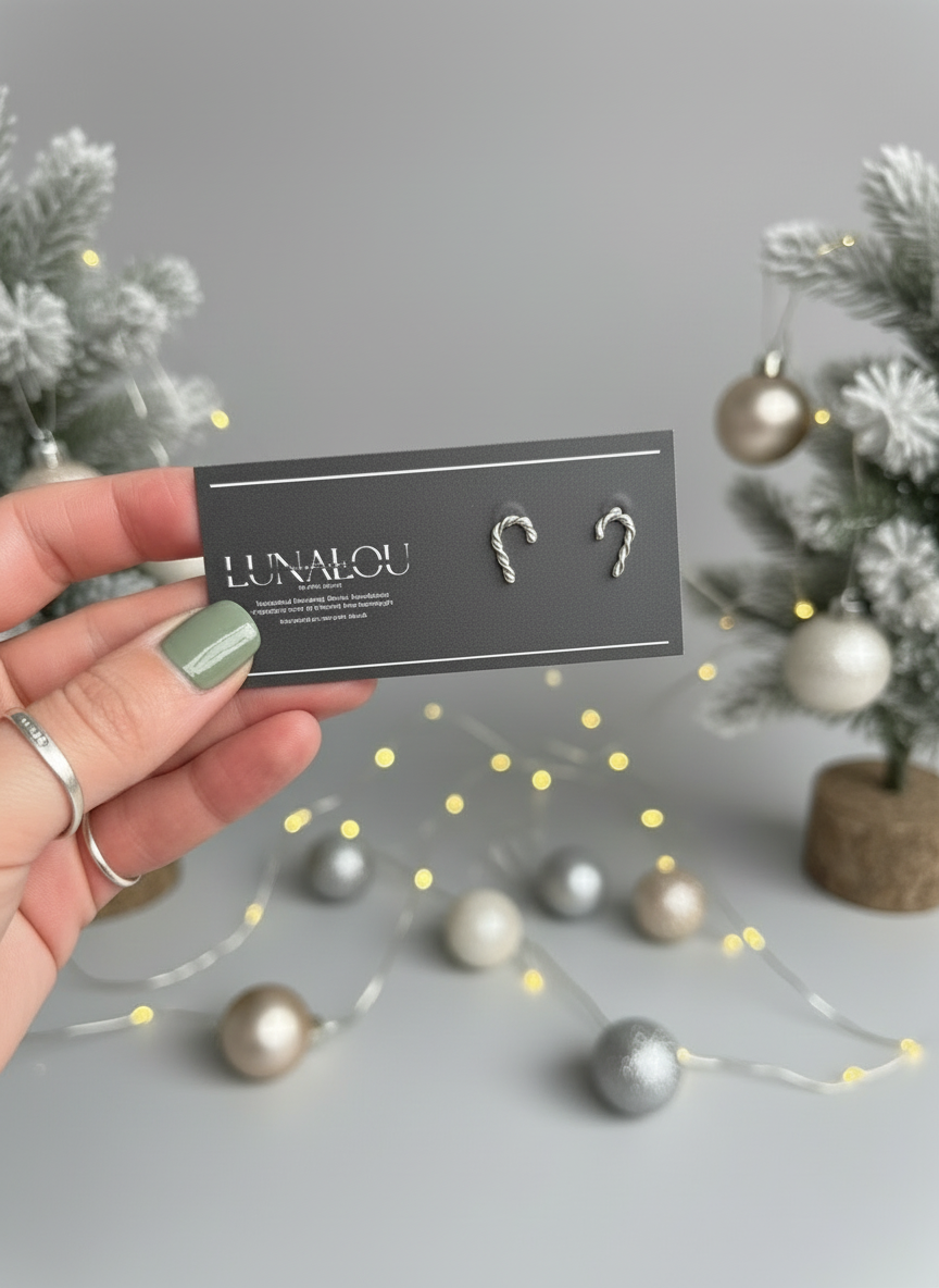 Twisted sterling silver earrings in the shape of a pair of candy canes, perfect for a Christmas gift or a special treat for yourself.