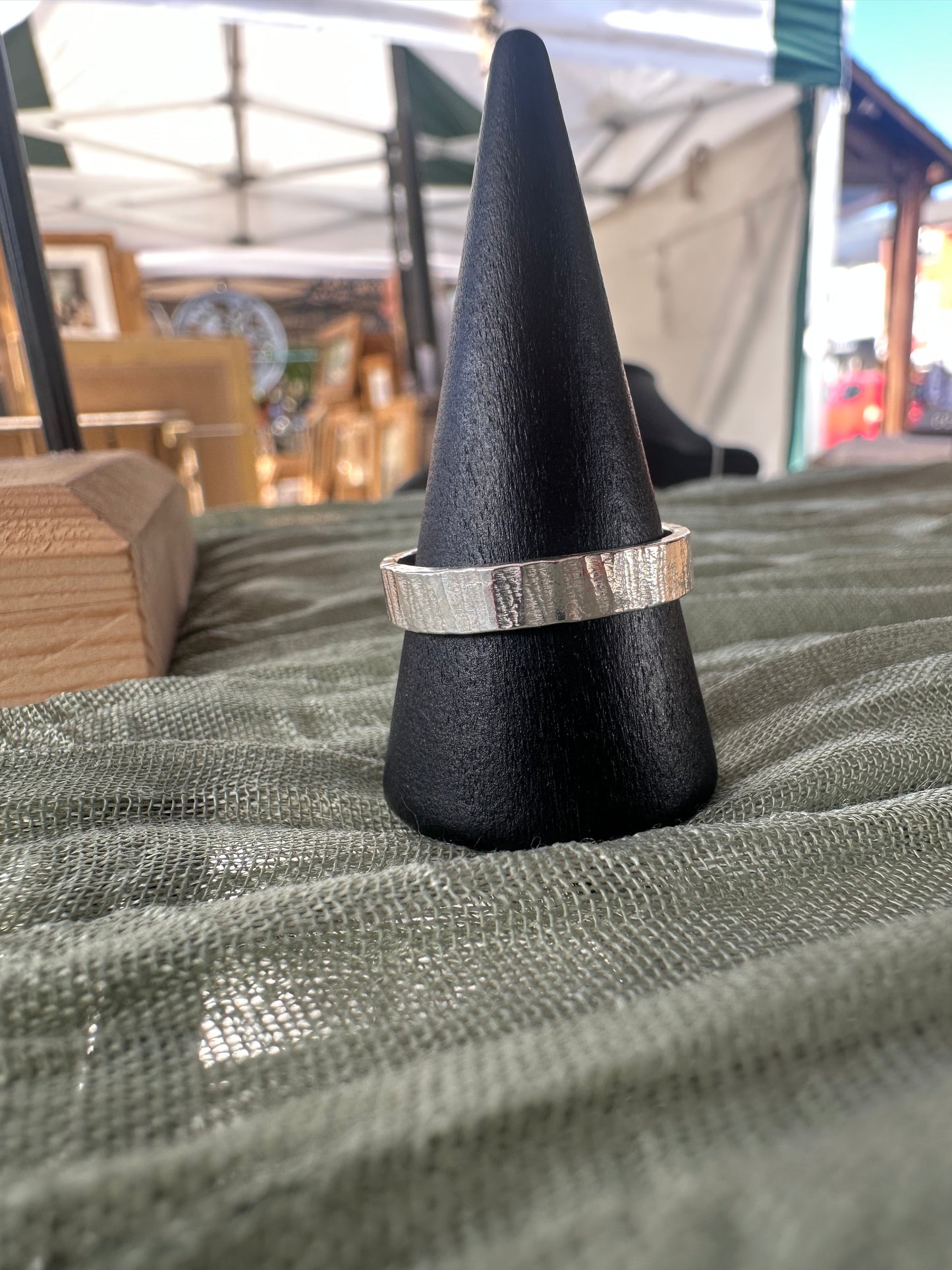     Recycled 925 sterling silver Ripple Ring with organic zebra-inspired texture and chunky band.