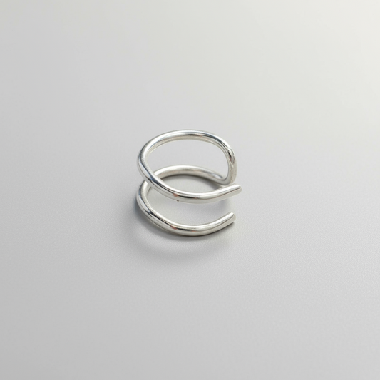 sterling silver ear cuff, no piercing earring, double piercing look, adjustable ear cuff, cartilage cuff, silver ear cuff, minimalist jewellery, dainty ear cuff, handmade jewellery UK, silver cuff earring, ear stack, modern jewellery, sustainable jewellery