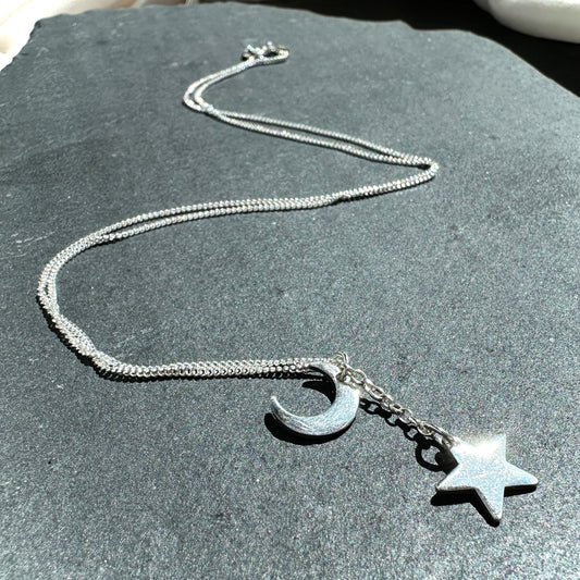 Sterling Silver Star & Moon Necklace